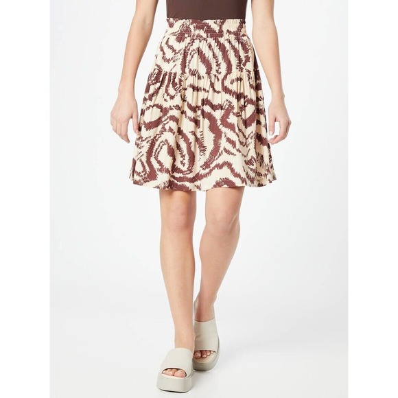 Soft Rebels Women’s Large Amora A-line Skirt‎ Cream Brown Gathered Pockets - Picture 1 of 8